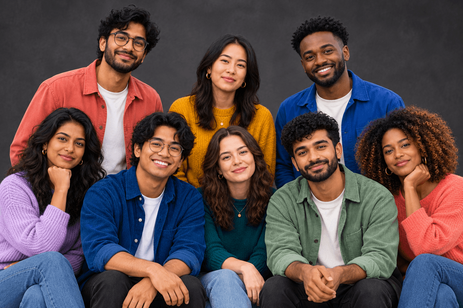 A team of engineers and designers from different backgrounds, smiling together